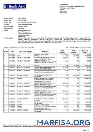 Blank Bangladesh bank Asia account statement word example